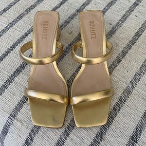 Schutz Ully Lo Metallic Leather Sandal 8.5